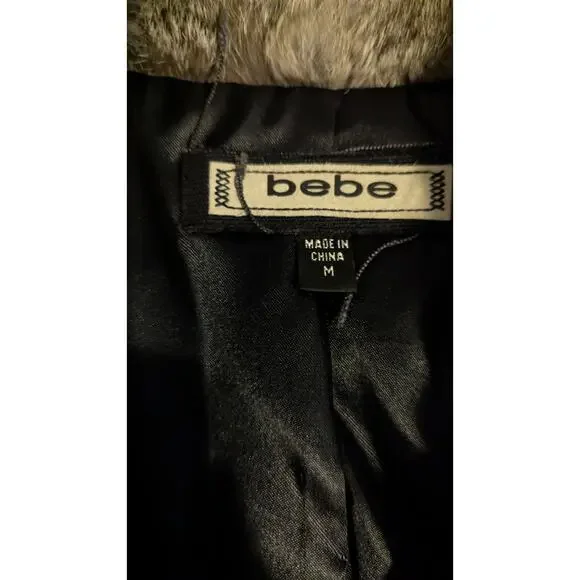 Bebe black and gray rabbit fur long sleeve zip up jacket size medium - Picture 7 of 8